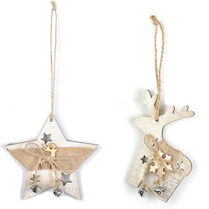 3PCS Christmas Wooden Pendants Deer&Star Shape Xmas Tree Hanging Ornaments DIY Wood Crafts Home Christmas Party Decorations