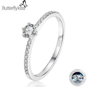 Band ringer Butterflykiss 4,5 mm S925 Sterling Silver Round True Silica Ring lämplig för kvinnor Kasik Wedding Uttalande Utsökta smycken gåva J240410