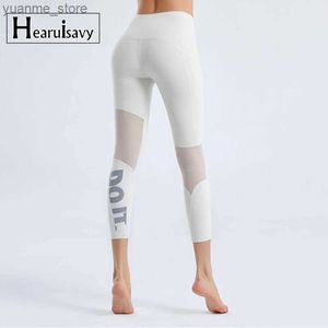 Yoga -Outfits Sommer Neues enge Yogahose weibliche Maschenstich -Pilates Leggings Buchstabe Drucken elastischer dünner Lauffitness Leggings Frauen Y240410