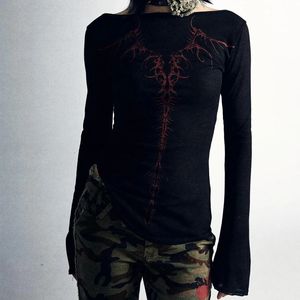 Roupas de e-girl e-girl dos anos 90 Impressão gráfica y2k camiseta grunge feminino harajuku retro manga longa tee goth punk streetwear 240410