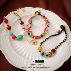 Sino étnico, pequena corda de tecido com miçangas de elefante nova pulseira de nicho de estilo chinês, pulseira versátil para mulheres