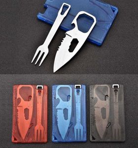 Outdoor Portable 2pcs Travel Survival Camping Tactical Knife Fork Sets Cutlery Multifunctional Card Bottle Opener Tool NY0823362915