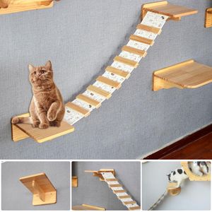 Wand montierte Haustierkatze Wandmontage Treppe Katzenkratzer Postbaum Katze Schwestern und massive Holzleitern Kätzchen Hängende Möbel