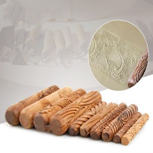 Ferramentas de textura de impressão prensada com textura de madeira ferramentas de textura de polímero Ferramentas de cerâmica de cerâmica rolando 10pcs/conjunto