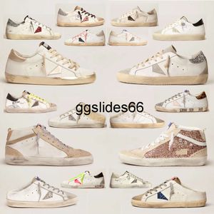 Dirty Shoes Mid-Star Sneakers Goldenlys Gänsehde Designer Luxusversion Italienisch Retro handgefertigte Frauen mit Signatur am Knöchelschwarzen Ledereinsätze 35-46