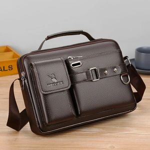 Largecapacity Shoulder Bag Läder Mens Messenger Business Handbag Waterproof Wearresistant kan lagras 240322