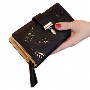 السيدات Fi Wallet Pu Leather Phe Pres Female Hollow Leaval Leaves Bess Bagch Bagut