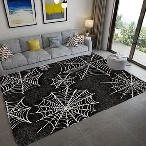 Halloween Horror Spider Web Decorative Carpet, Teen Room Furry Large Carpet, Kitchen Bathroom Anti-Slip Door Mat Floor Mat