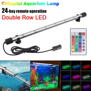 RGB LED Aquarium Light IP68 Waterproof Fish Tank Lights T8 Double Row Super Bright Underwater Aquarium Lamp with Remote Control
