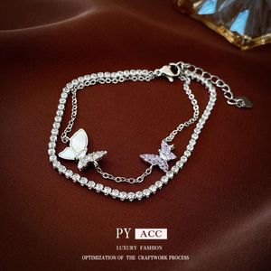 Korean Zircon Butterfly Double Layer Bracelet Instagram Style, Unique and Fashionable Style Bracelet, Simple New Versatile Handicraft for Women