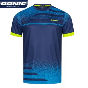 Kleider authentische Donic Round Necktisch Tennis Trikot Schnell trockener Sport T -Shirt atmungsaktives Kurzarm Ping Pong Hemd Männer Frauen
