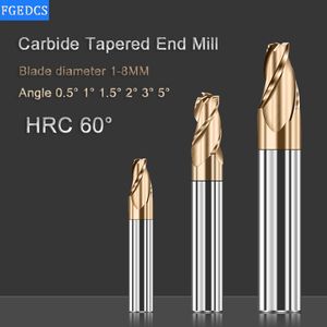 Verjüngter Ende Mill Carbid 0,5 ° 1 1,5 2 3 5 Grad Wolfram Stahlfräsen -Schrägwinkel Taper Router Bits Metall CNC -Werkzeuge