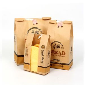 100st Kraft Paper Baking Ziplock Bag Sandwich Bread Toast Edible Grade Window Food Packaging Bag