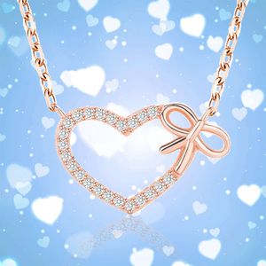 New Sweet Student Love Necklace Female Bow Heart Collar Chain