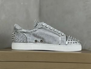 Casual Shoes Luxury Rivet Spikes White Sneakers Genuine Cow Leather Flat Low Top Punk Men Women