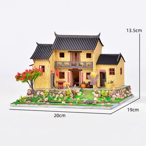 DIY Doll Wooden Doll House Chinese Kit de edifício em miniatura churrasqueira Doll casa de bonecas com brinquedos leves de móveis para meninas presentes