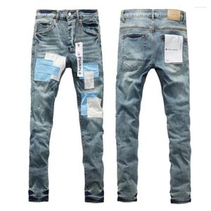 Frauenhose lila Marke 2024 Jeans Männer Vintage Modeflecken Farbpatches im Winter hoher Qualität