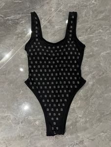 Paris Designer Kvinnor i ett stycke baddräkt Diamond-anknutna avancerade Monokini Luxury Bikini Set Fashion Brand Beach Wear Black badkläder Sexig bodysuits Bather S-XL