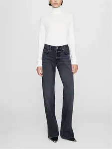 سروال نسائي للنساء الخصر جينز جينز عالية ألوان سحاب الإناث دنيم طويل