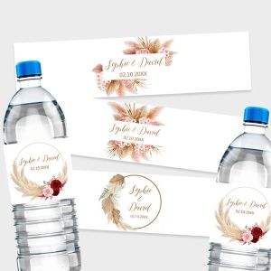 30pcs pampas Gras Design Flasche Wraps Aufkleber Anpassen Hochzeitsbezeichnungen personalisieren Taufe Geburtstag Babyparty Party Dekoration