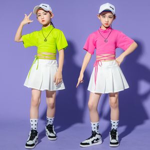 女の子のボールルームジャズダンスコスチュームステージ服ヒップホップ衣料品タンクTシャツトップススカートティーンチアリーダー服