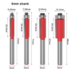 1/4Pc 6mm 1/4" Shank Flush Trim Router Bits End Mill For Wood Lengthened Trimming Cutters With Bearing Woodworking Tool End Mill