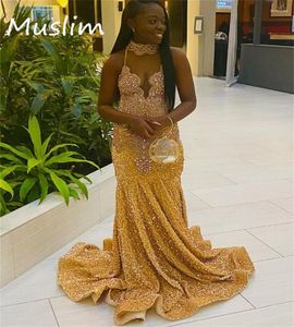 Party Dresses Shine Golden Diamond Prom Dress For Black Girls Luxury Mermaid Sequin African Women Evening Gowns Formal Birthday