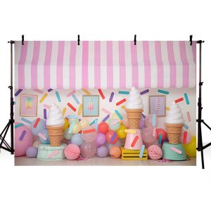 Avezano Pink Shoppe Photography Background Ice Cream Girl 1st Birthday Portrait Decor Cake Smash Backdrop For Photo Studio Props