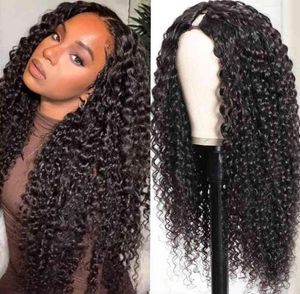 V U Part Wig Human Hair No Leave Out Brazilian Kinky Curly S для женщин безжалостных клей 2207073260497