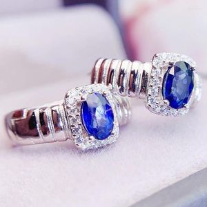 Orecchini a cerchio Naturale Vero Blue Erecchino in stile Ovale Oval 925 Sterling Silver 0.6Ct 2pcs Gemstone Gioielli raffinati per uomini Donne L24192