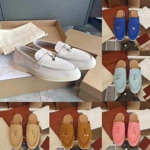 Kutu Loafers ile Elbise Ayakkabı Tasarımcısı Günlük Sabah Sandalet Terlikleri Erkek Kadın Loafer Düz Düşük Süet İnek Deri Oxfords Erkek Yaz Moccasins Slip Spor Altlar 35-45