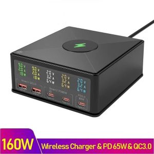 Chargers 160W USB Charger Station da 15w Caricabatterie wireless LCD display USBC QC3.0 PD 65W Caricatore veloce Carregador per iPhone 14 Xiaomi Laptop