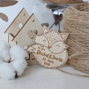 Personalisierte hölzerne Kühlschrank Hochzeit Magneten Personalisierte rustikale Holz graviertes maßgeschneidertes Geschenkgeschenke für Gäste Fuchs niedlich