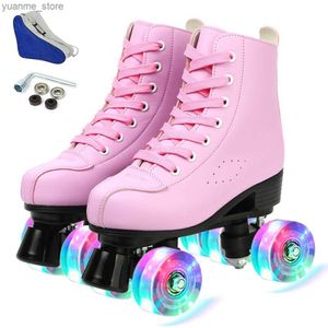 Inline Roller Skates Girls Jungen Quad Roller Skate Schuhe blinken 4 Räder Skates Skates Teenager Anfänger Erwachsene Frauen Männer Outdoor Skating Slide Sneakers Y240410