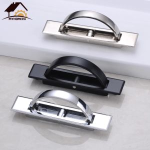 4 Set Tatami Hidden Door Handle Zinc Alloy Recessed Flush Pull Cover Floor Cabinet Handle Silver Black Furniture Handle Hardware