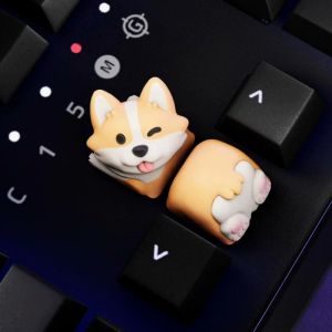 Tillbehör DIY ANIME KEYCAPS KAWAI Handgjorda 3D HESIN KEYCAPS Anpassning Söta Corgi Key Caps för mekaniska tangentbordsdekorationspresenter