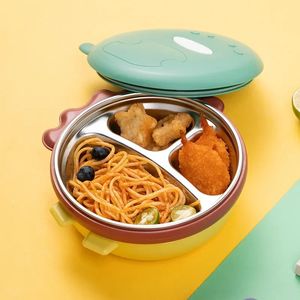 2024 500ml stainless steel lunch box for kids dinosaur compartmentalized heated water insulation children's cutlery food containers for kids