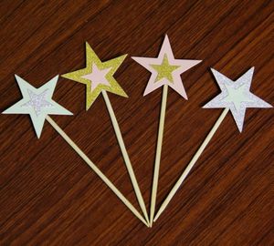 5pcs/lot Stars Birthday Wedding Cake Topper Cupcake Flags Birthday Party Cake Baking Decor Baby shower Cake Flags Multi Colors