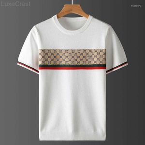 Mens T Shirtler 2023 artı Boyut Sonbahar Yarım Kollu Kazak Kısa T-Shirt Bee Jacquard Nakış Günlük Çizgi Top Büyük