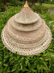 Farmer rain cover Handmade Weave straw hat summer bamboo sunscreen Steeple beach hat outdoor stage performance props lampshade