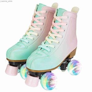 Inline Roller Skates Neue PVC PU Leder Doppelreihe Rollschuh Skates Inline Skate Schuhe 4 Räder Sneakers für Frauen Männer Erwachsene Outdoor Sports Skating Y240410