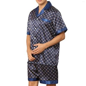 Heimkleidung Herren Seiden Satin -Pyjamas Kurzarm Shirt Top und Shorts Classic Button Down Schlafwear Loungewear