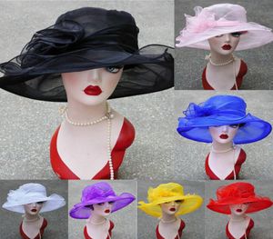 Fashion Hat Wide Brim Church sukienka Wedding Party Flowers Flowers Multilayer Organza9094062