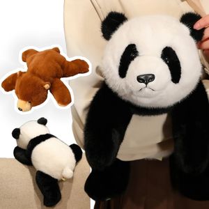 Creative 30/45/65cm Simulation Bear Panda Stuffed Animal Soft Fluffty Doll Lie Prone Funny Toys Decor Girls Xmas Birthday Gift 240329