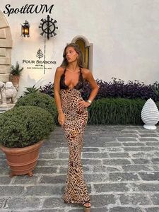 Городские сексуальные платья леопардовые принт черный кружевный сплайсинг макси -плать