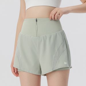 Al Women Summer Sports Zippered Pocket Shorts, Löst montering, snabb torkning, anti -bländning, hög midja, springa, bära yogakläder, fitnessshorts