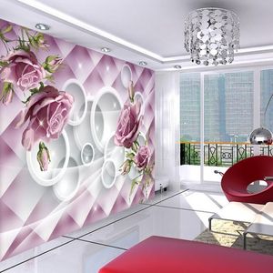 Nuovo 3D personalizzato Bellissima a mano dipinta a mano Purple Rose 3D TV Wall Wallpaper 3D2957