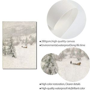 Poster paesaggistica Scena di neve Snow tela Elk Painting Nature Art Print Nordic Blossom Branch Draw Picture Wall Disking Desider