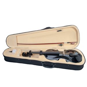 Naomi 4/4 Akustisk fiol i full storlek Färgad Basswood Fiddle Black Solidwood Monterad Violin med Bärande Case Brazilwood Bow