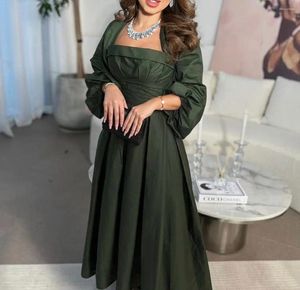 Parti Elbiseleri Koyu Yeşil Tafta Hi Düşük Arapça Kadınlar Uzun Kollu Ceketli Resmi Akşam Ana Gelin Gowns Etkinlik Balo Elbise